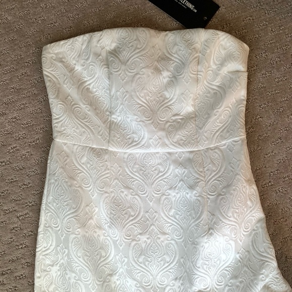 White Jacquard Bandeau Asymmetric Frill Hem Midi - Picture 5 of 6